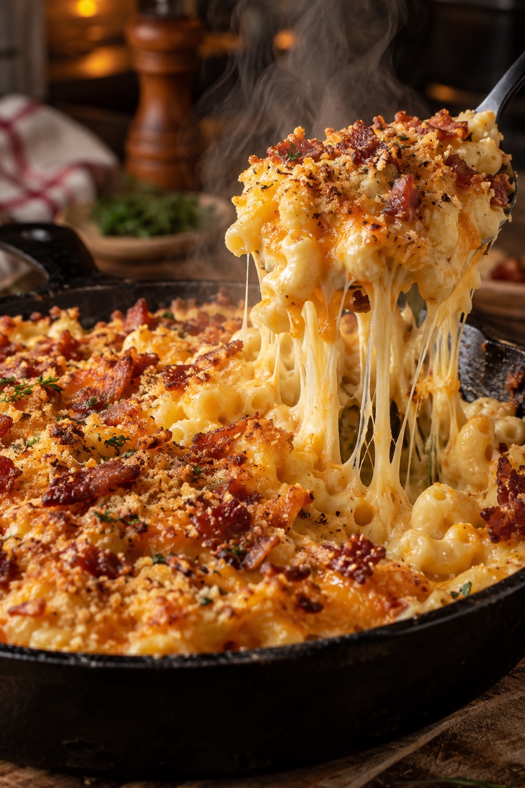 Mac and cheese crémeux au bacon croustillant