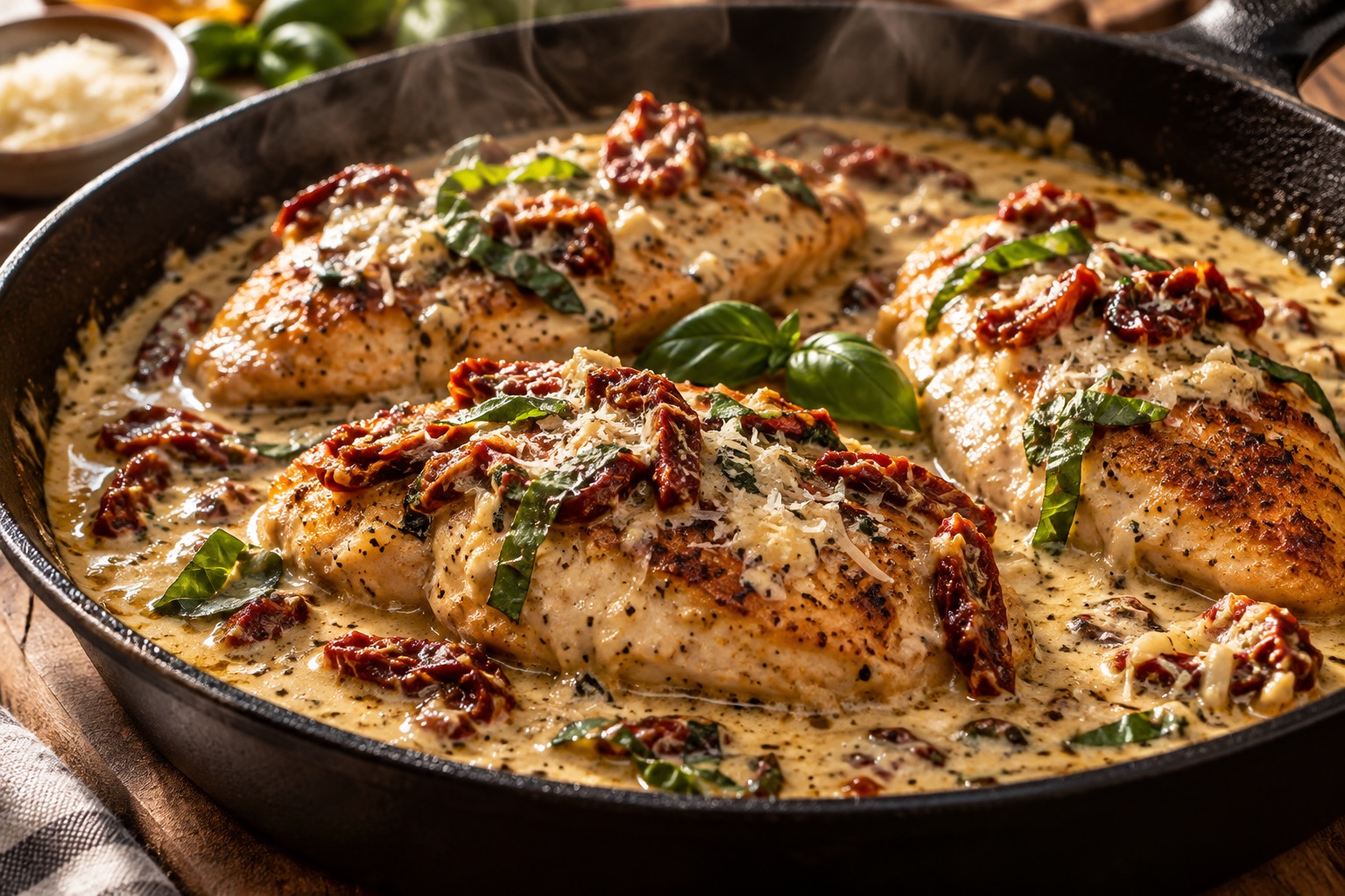 Marry Me Chicken doré dans une sauce crémeuse au parmesan et aux tomates séchées