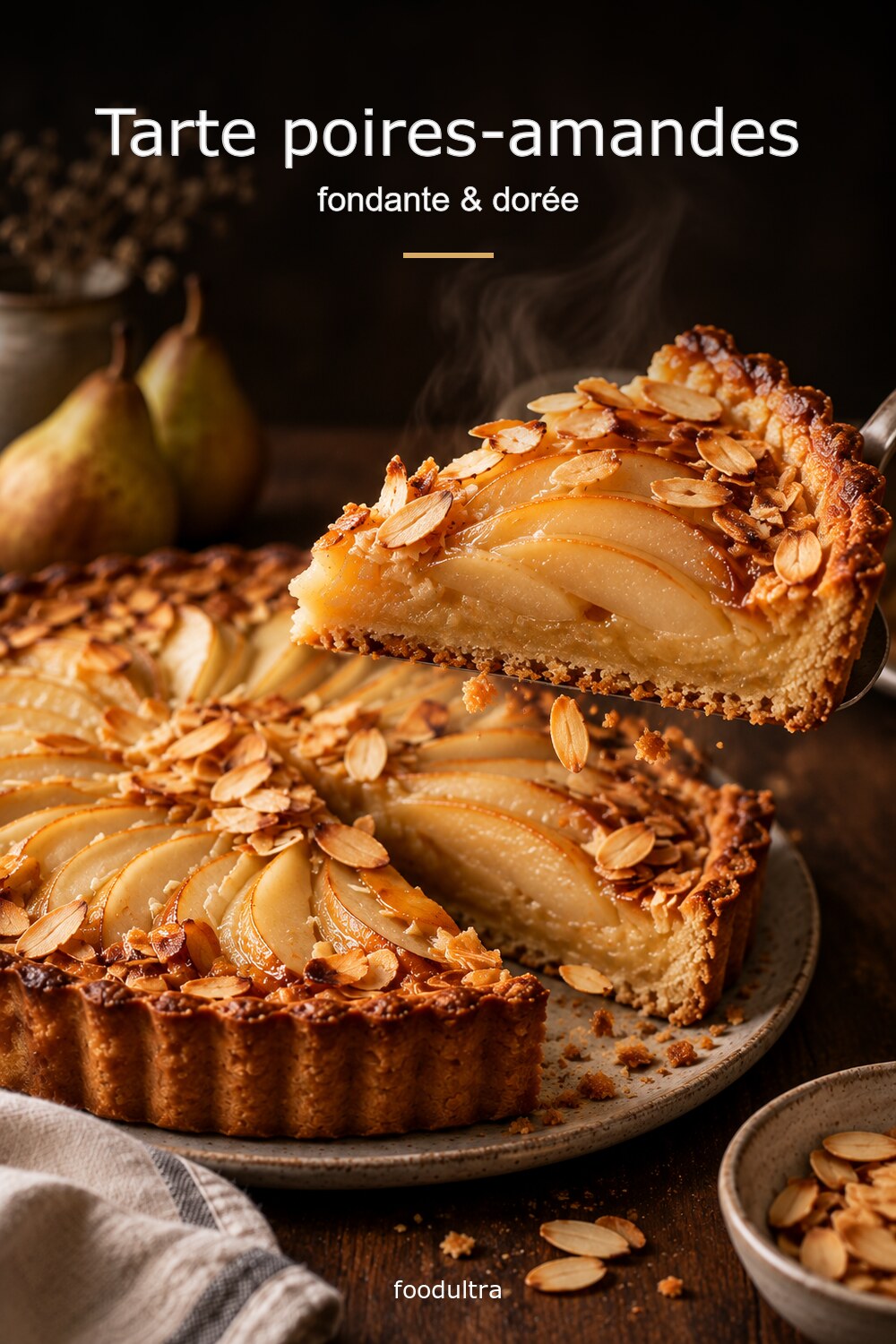 Teaser Pinterest tarte poires et amandes