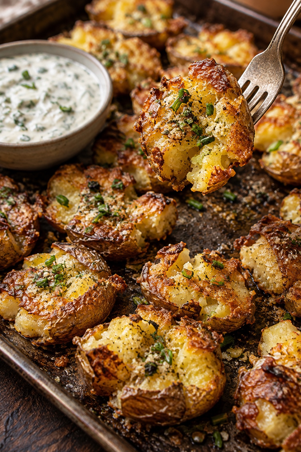 Pommes de terre écrasées croustillantes au parmesan