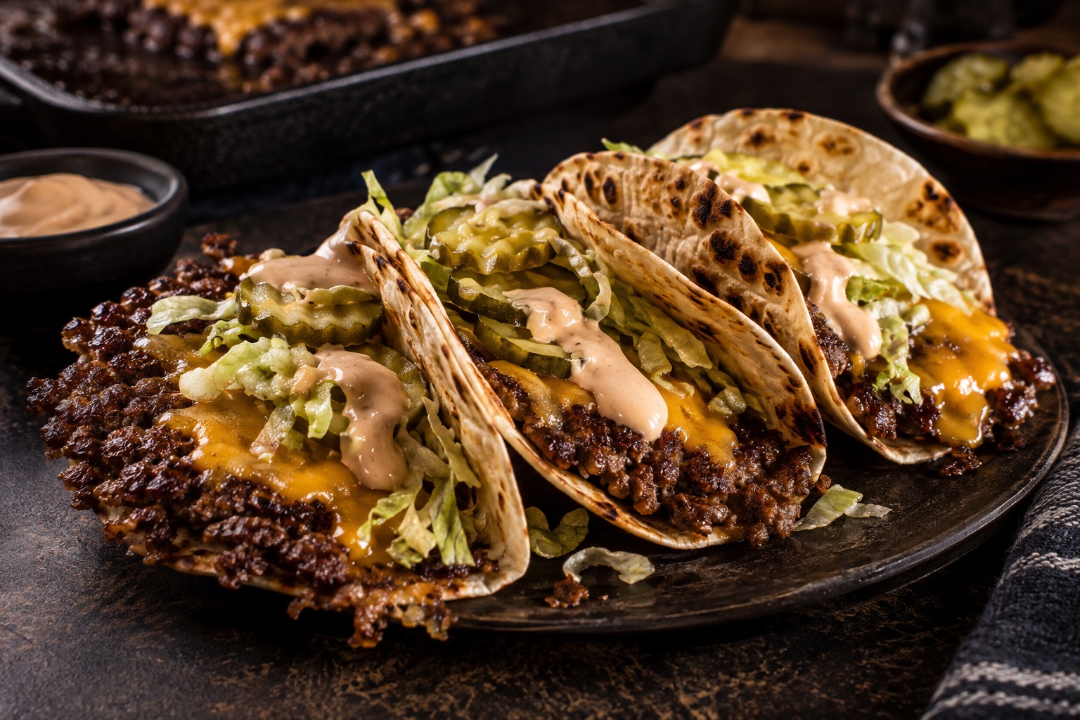 Smash tacos cheeseburger croustillants