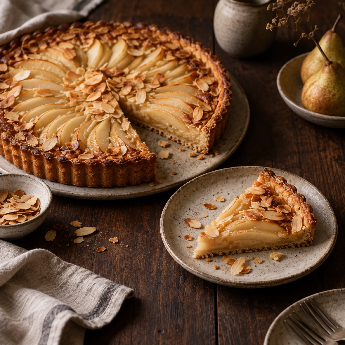 Tarte aux poires et aux amandes grillées