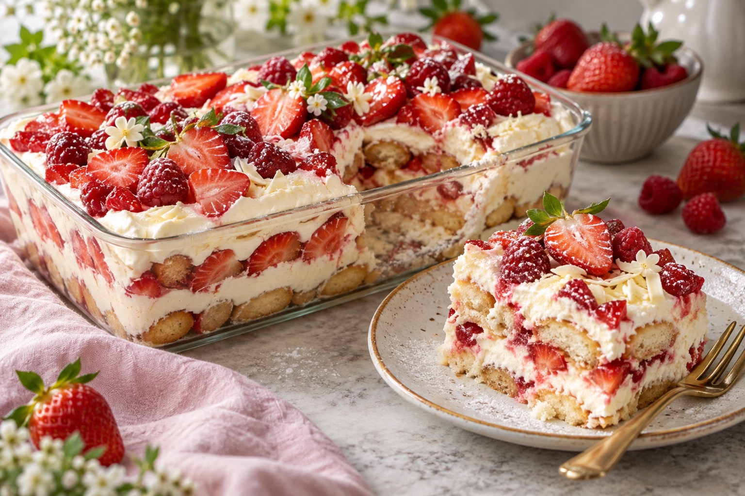 Tiramisu aux fraises façon Berry Chantilly avec mascarpone et fruits rouges